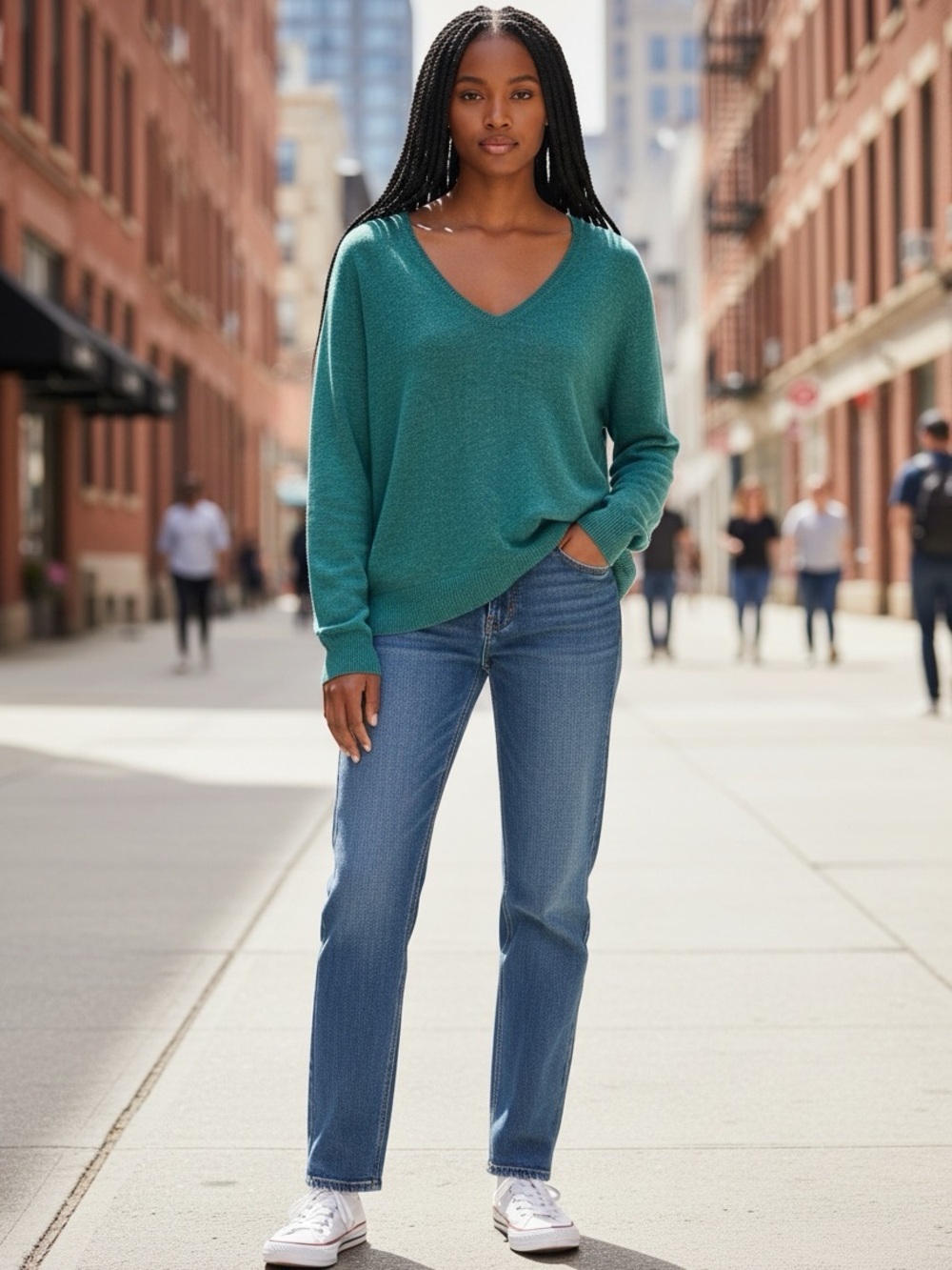 Ann Taylor Women's V-Neck Cashmere Sweater size Medium, 8/10 Classic Blue Green
